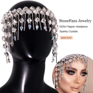 STONEFANS Rhinestone Flapper Headpiece for women Bridal Squared 1920s Headband Great Gatsby Hair Jewelry Accessories Costume (Silver1)