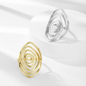 Dreamtimes Swirl Geometric Ring Spiral Swirl Ring Braided Wrap Style Women Stainless Steel Exaggerated Adjustable Thumb Open Ring Fashion Jewelry Gift for Wife Girlfriend