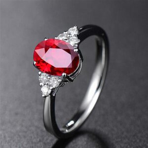 AIMAOMI Women Simulated Gemstone Ring Inlaid Zircon Elegant Jewelry Engagement Ring (Red, 7)