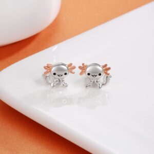 925 Sterling Silver Axolotl Earrings Stud Necklace Hypoallergenic Cute Animal Jewelry Gifts for Women (Earrings)