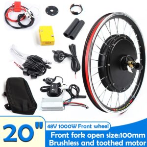 YIYIBYUS 20" Electric Bike Conversion Kit 1000W 48V Front Wheel Bicycle Brushless and Toothless Motor Kit with Controller E-Bike Front Hub Motor for 20Inch Bikes