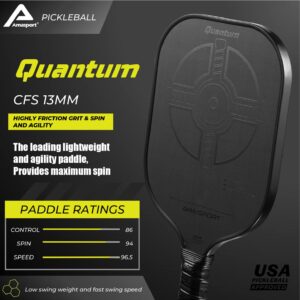 Quantum Pickleball Paddle JC003 - Featherweight Carbon Friction Textured Surface with High Grit & Spin and Agility, Super Lightweight Pickleball Rackets with Highly Flexible and Fast Shot