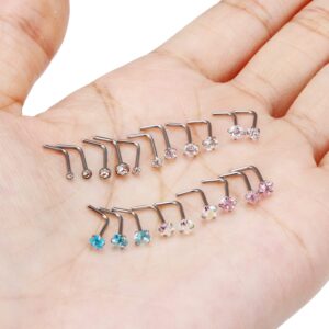 Ftovosyo 20G L Shaped Nose Studs Surgical Steel Nose Rings Studs 1.5mm 2mm 2.5mm 3mm CZ Nose Rings for Women Nose Nostrial Piercing Jewerly