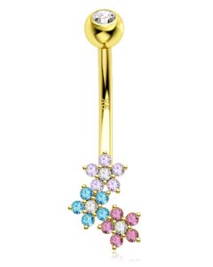 melighting solid gold belly button ring gold flower belly ring clear cz 9k gold belly piercing jewelry 14g navel ring for women