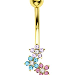 Melighting Solid Gold Belly Button Ring Gold Flower Belly Ring Clear CZ 9K Gold Belly Piercing Jewelry 14G Navel Ring for Women