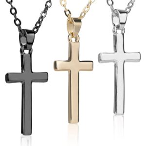 KIAFUM 3 Pcs Cross Necklaces, Ladies Cross Necklaces, Faith Pendants 14k Gold Plated/Silver Plated Delicate Chain Ladies Necklaces, Men Necklaces