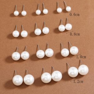 QLKILYR 12 Pairs Pearl Stud Earrings, Hypoallergenic Imitation Pearl Earrings, Stainless Steel Round Ball Pearls Stud Earrings Mixed Sizes Stud Earrings Set for Women