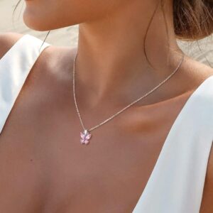 SILVERCUTE Pink Butterfly Pendant Necklace 925 Sterling Sterling Silver Cute Insect Animal Pendant & Chain for Women