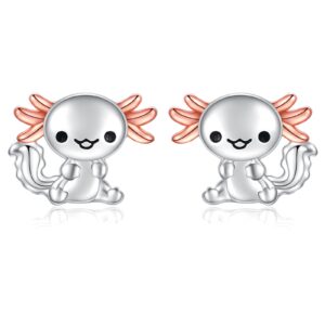 925 Sterling Silver Axolotl Earrings Stud Necklace Hypoallergenic Cute Animal Jewelry Gifts for Women (Earrings)