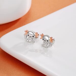 925 Sterling Silver Axolotl Earrings Stud Necklace Hypoallergenic Cute Animal Jewelry Gifts for Women (Earrings)