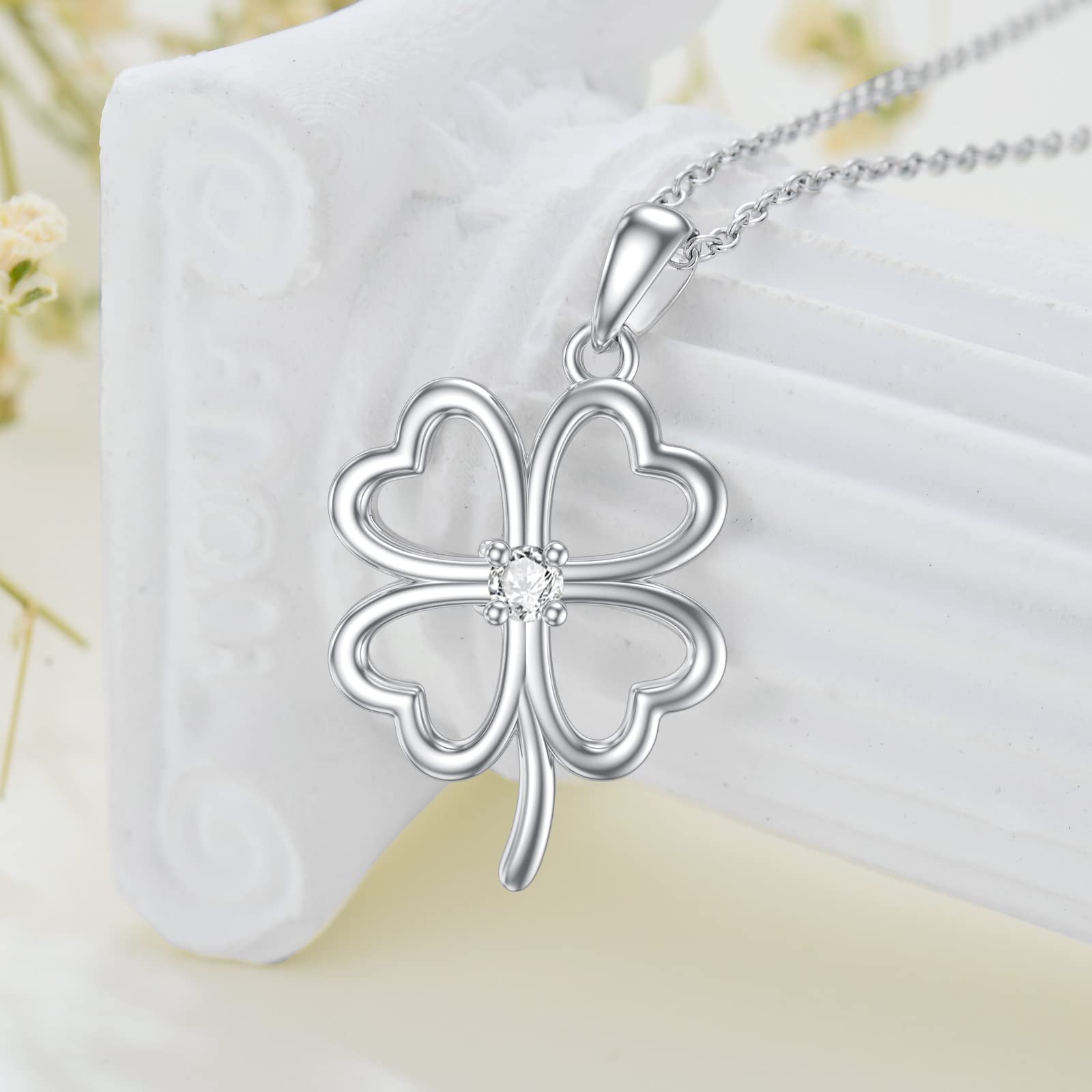 CTIEIP Diamond Four-Leaf Clover Pendant Necklace for Women Sterling Silver Diamond Flower Necklace Jewelry Gift for Her