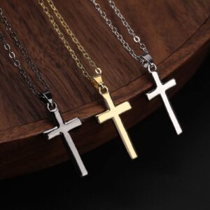 KIAFUM 3 Pcs Cross Necklaces, Ladies Cross Necklaces, Faith Pendants 14k Gold Plated/Silver Plated Delicate Chain Ladies Necklaces, Men Necklaces