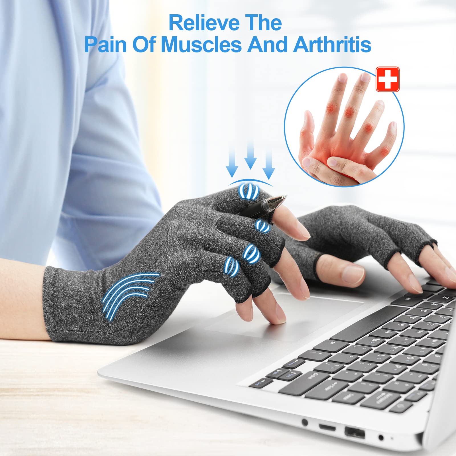 AOOWU Arthritis Gloves for Women Men, Arthritis Pain Relief Gloves Fingerless Gloves Hand Warmers Gloves Carpal Tunnel Rheumatiod Tendonitis Fingerless Hand Thumb Compression Gloves Mother Gifts-L