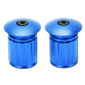 Aluminum Bike Handlebar End Plugs, 1 Pair Blue Expanding Locking Bar End Caps Bike Bar Ends for Road Mountain Bike Folding Bike