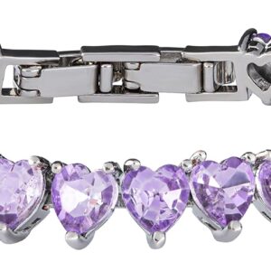 HVKI Women's Purple Heart Crystal 7 Inch Tennis Bracelet