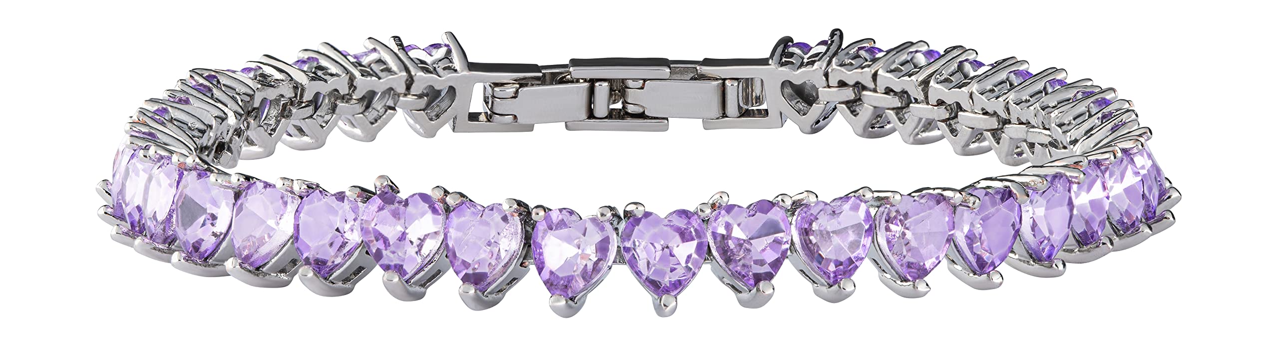 HVKI Women's Purple Heart Crystal 7 Inch Tennis Bracelet