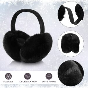 SATINIOR 2 Pieces Winter Ear muffs Faux Fur Earmuffs Cute Foldable Outdoor Ear Warmers Faux Fur Ear Warmers for Women (Gray, Black)