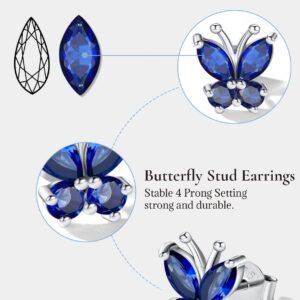 Women Sterling Silver Animal Stud Created Gemstone Sapphire Blue Butterfly Stud Earrings