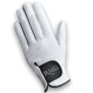 rmg co. premium leather classic white golf glove for men available in left and right hand (large, left)