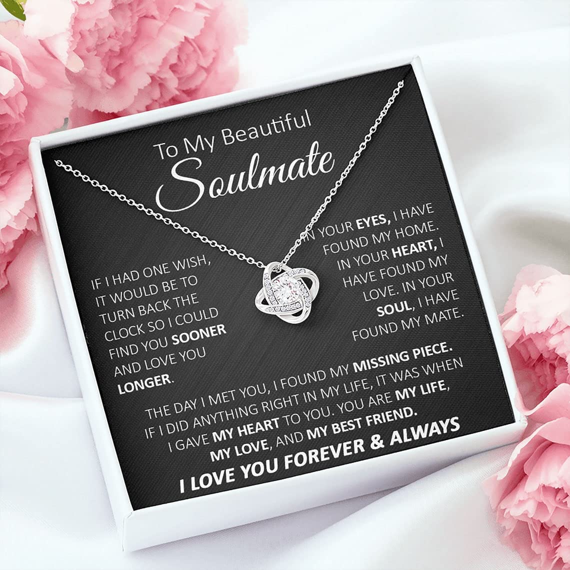 To My Soulmate Necklace For Women, To My Wife Necklace From Husband, Love Knot Necklace Gifts For Wife From Husband, Birthday Gifts For Wife, Beautiful Soulmate Jewelry On Christmas