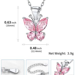 SILVERCUTE Pink Butterfly Pendant Necklace 925 Sterling Sterling Silver Cute Insect Animal Pendant & Chain for Women