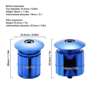 Aluminum Bike Handlebar End Plugs, 1 Pair Blue Expanding Locking Bar End Caps Bike Bar Ends for Road Mountain Bike Folding Bike