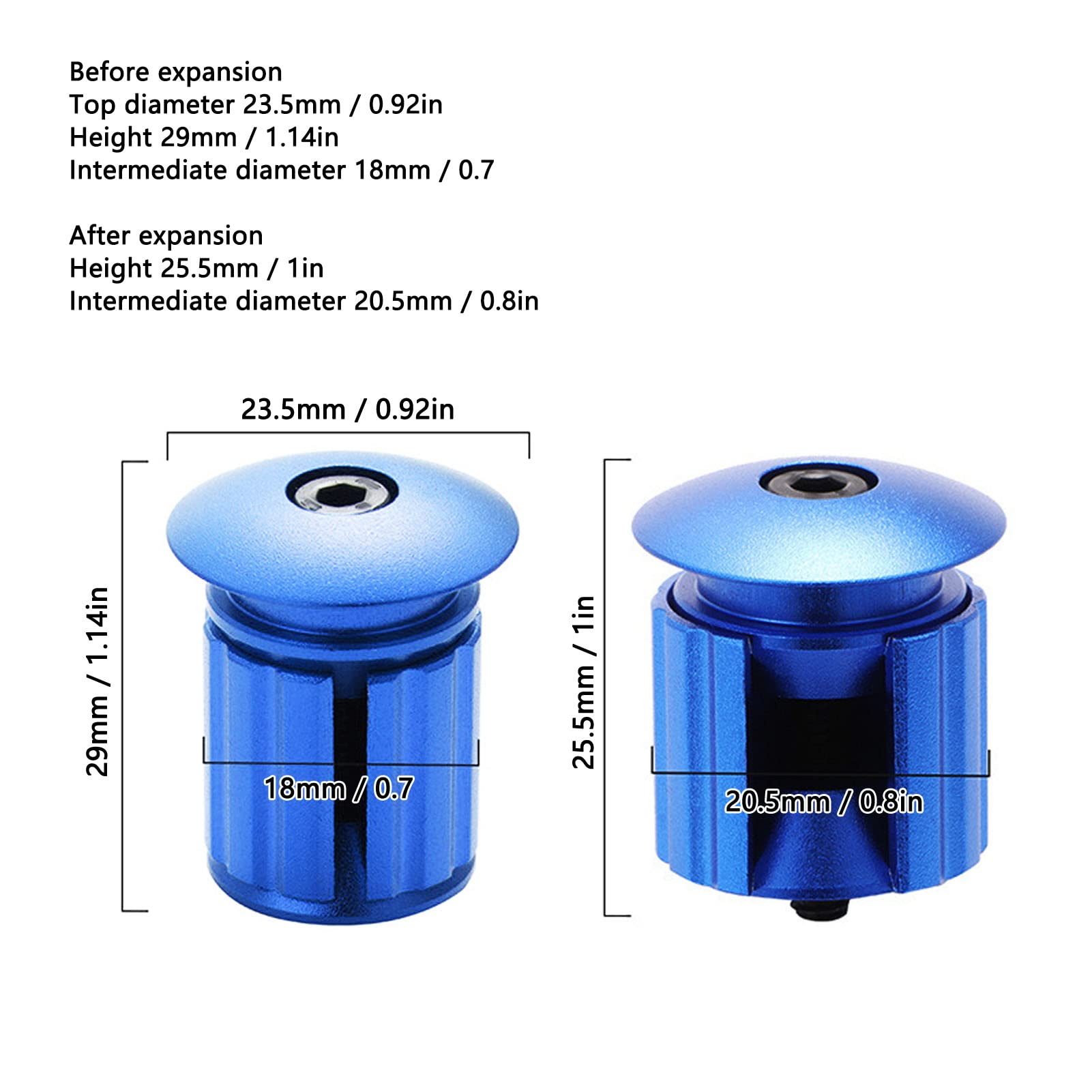 Aluminum Bike Handlebar End Plugs, 1 Pair Blue Expanding Locking Bar End Caps Bike Bar Ends for Road Mountain Bike Folding Bike