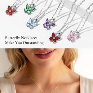 SILVERCUTE Pink Butterfly Pendant Necklace 925 Sterling Sterling Silver Cute Insect Animal Pendant & Chain for Women