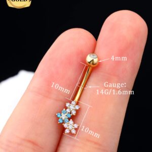 Melighting Solid Gold Belly Button Ring Gold Flower Belly Ring Clear CZ 9K Gold Belly Piercing Jewelry 14G Navel Ring for Women