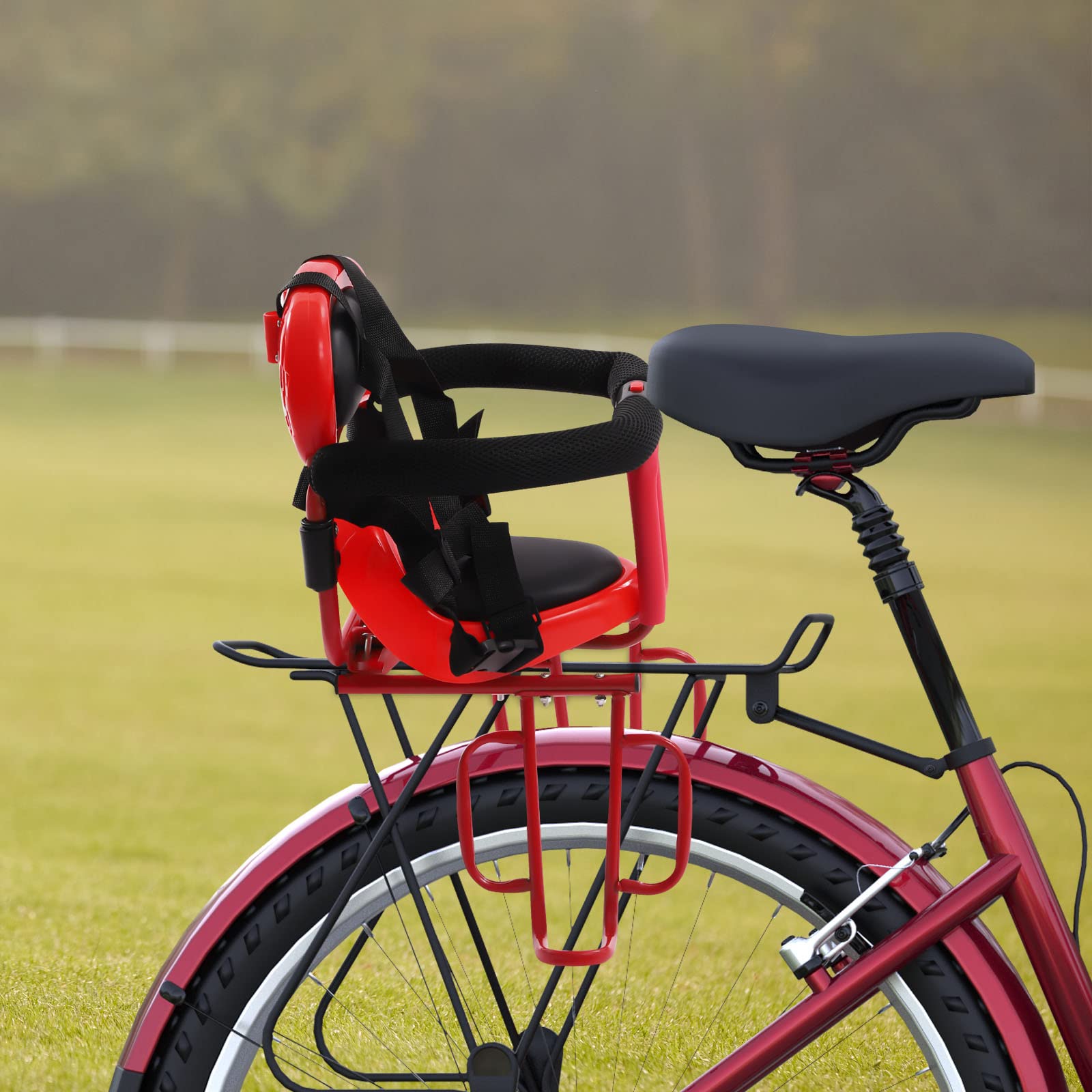 Rear Child Bike Seat,Kids Bike Seat, Rear Mounted Kids Bike Seat with Seat Cushion,Back Child Seat for Bike Suitable for Children 6 months -6 years old,for Most of Mountain Bikes with Beam (Red)