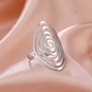 Dreamtimes Swirl Geometric Ring Spiral Swirl Ring Braided Wrap Style Women Stainless Steel Exaggerated Adjustable Thumb Open Ring Fashion Jewelry Gift for Wife Girlfriend