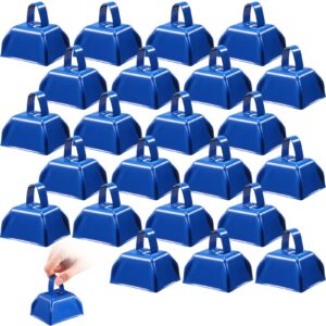 24 Pcs Metal Cowbell Noisemakers with Handles, Cow Bells Noise Makers for Sporting Events 3 Inch, Bulk Cheering Cowbell with Handle for Football Games Homecoming, New Year's Eve (Blue)