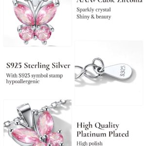 SILVERCUTE Pink Butterfly Pendant Necklace 925 Sterling Sterling Silver Cute Insect Animal Pendant & Chain for Women