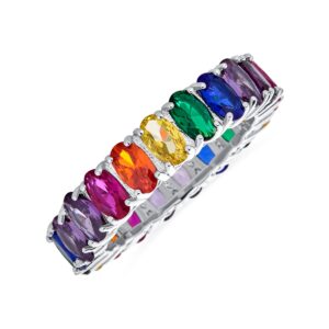 aaa cubic zirconia lgbtq colorful rainbow oval cut multi color cz eternity ring anniversary wedding band for women .925 sterling silver 5mm stackable rings