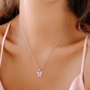 SILVERCUTE Pink Butterfly Pendant Necklace 925 Sterling Sterling Silver Cute Insect Animal Pendant & Chain for Women