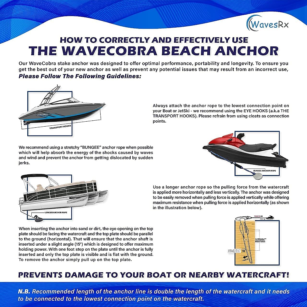 WavesRx 18" Beach Spike Sand Anchor + Ceramic Sealant Spray Wax (AquaShield) I Securely Anchor Your Boat or Jet Ski in Shallow Water Near Beach or Sandbar + Ultra Slick Hydrophobic Coating with Silico