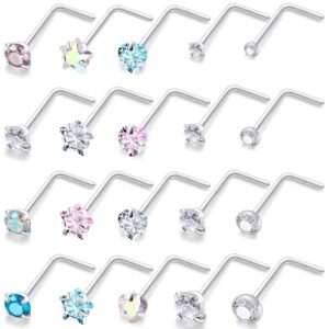 ftovosyo 20g l shaped nose studs surgical steel nose rings studs 1.5mm 2mm 2.5mm 3mm cz nose rings for women nose nostrial piercing jewerly