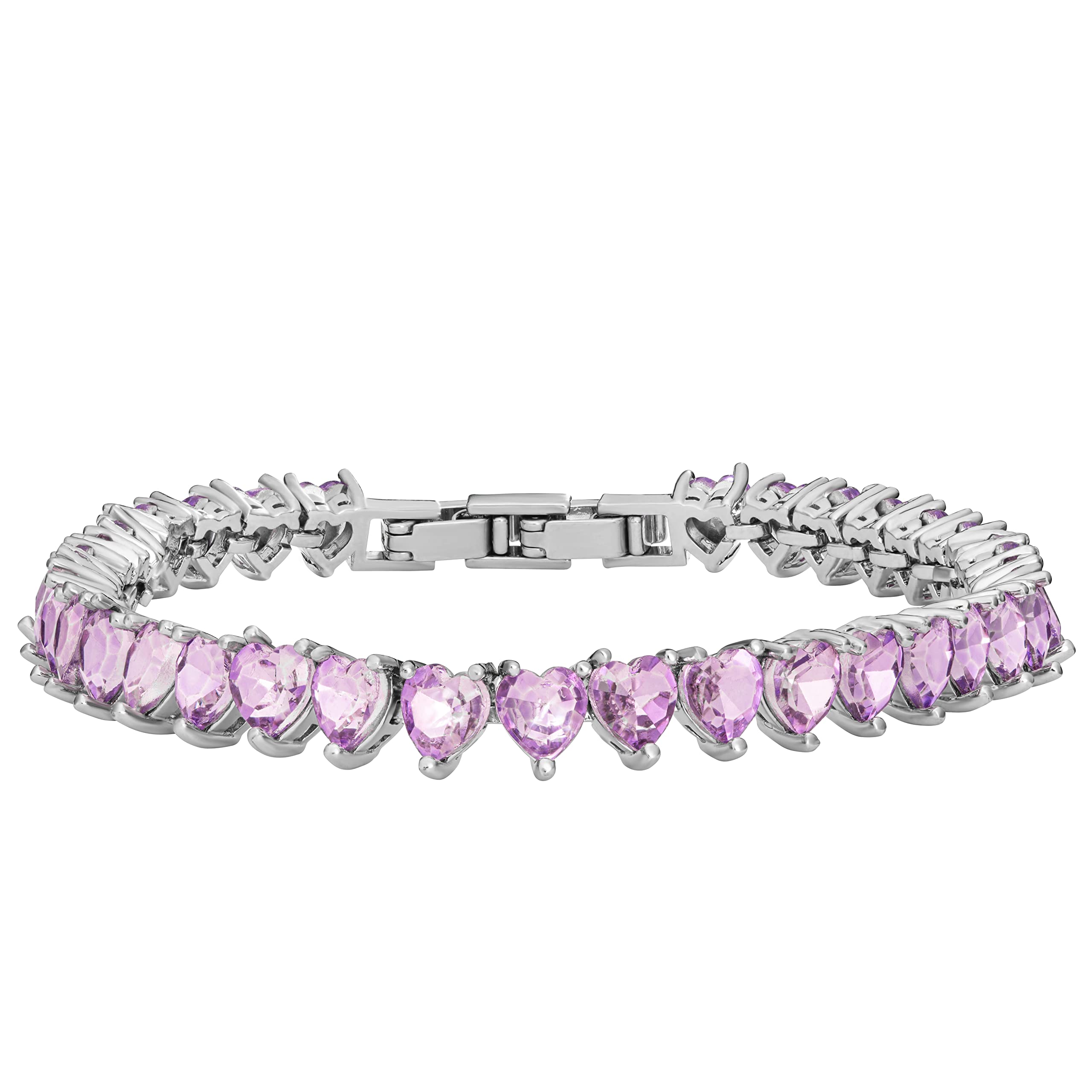 HVKI Women's Purple Heart Crystal 7 Inch Tennis Bracelet