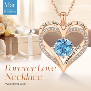 LOUISA SECRET Love Heart Birthstone Necklaces for Women 925 Sterling Silver Christmas's Day Gifts for Women Her Wife Girlfriend Mother Rose Gold Diamond Jewelry Anniversary Birthday Gifts