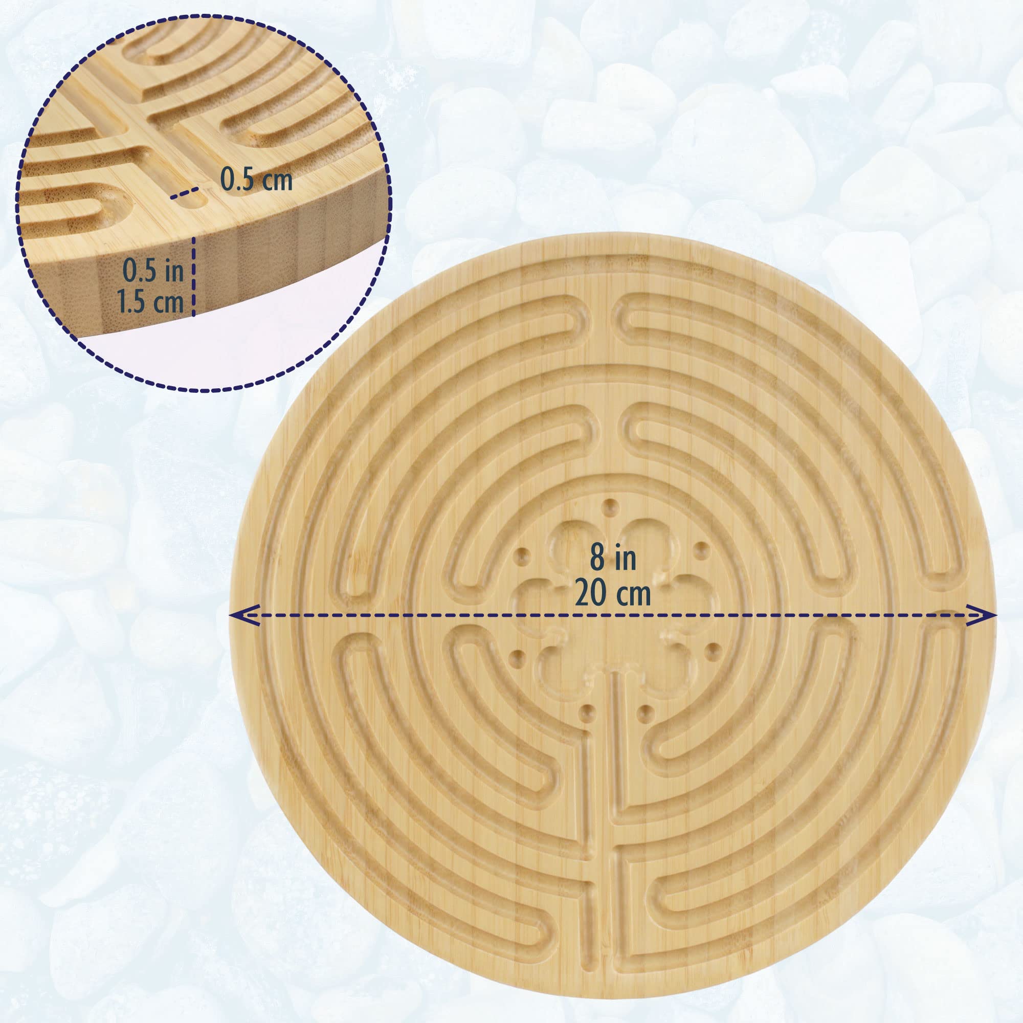 BambooMN Chartres Style 7 Circuit Bamboo Finger Labyrinth – 8” Carbonized Brown – 1 Unit