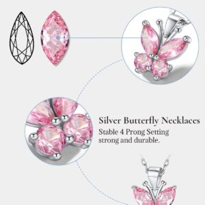 SILVERCUTE Pink Butterfly Pendant Necklace 925 Sterling Sterling Silver Cute Insect Animal Pendant & Chain for Women