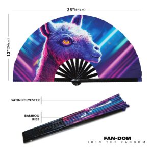 Llama Neon Hand Fan Foldable Bamboo Circuit Rave Hand Fans Alpaca Rainbow Galaxy Party Gear Gifts Music Festival Rave Accessories (Style 6)