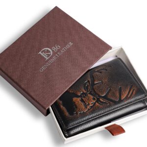 DK86 Deer Trifold Wallets for Men Full Grain Leather with Hand Burnished Tri-Fold Wallet RFID Blocking (Black and Brown)