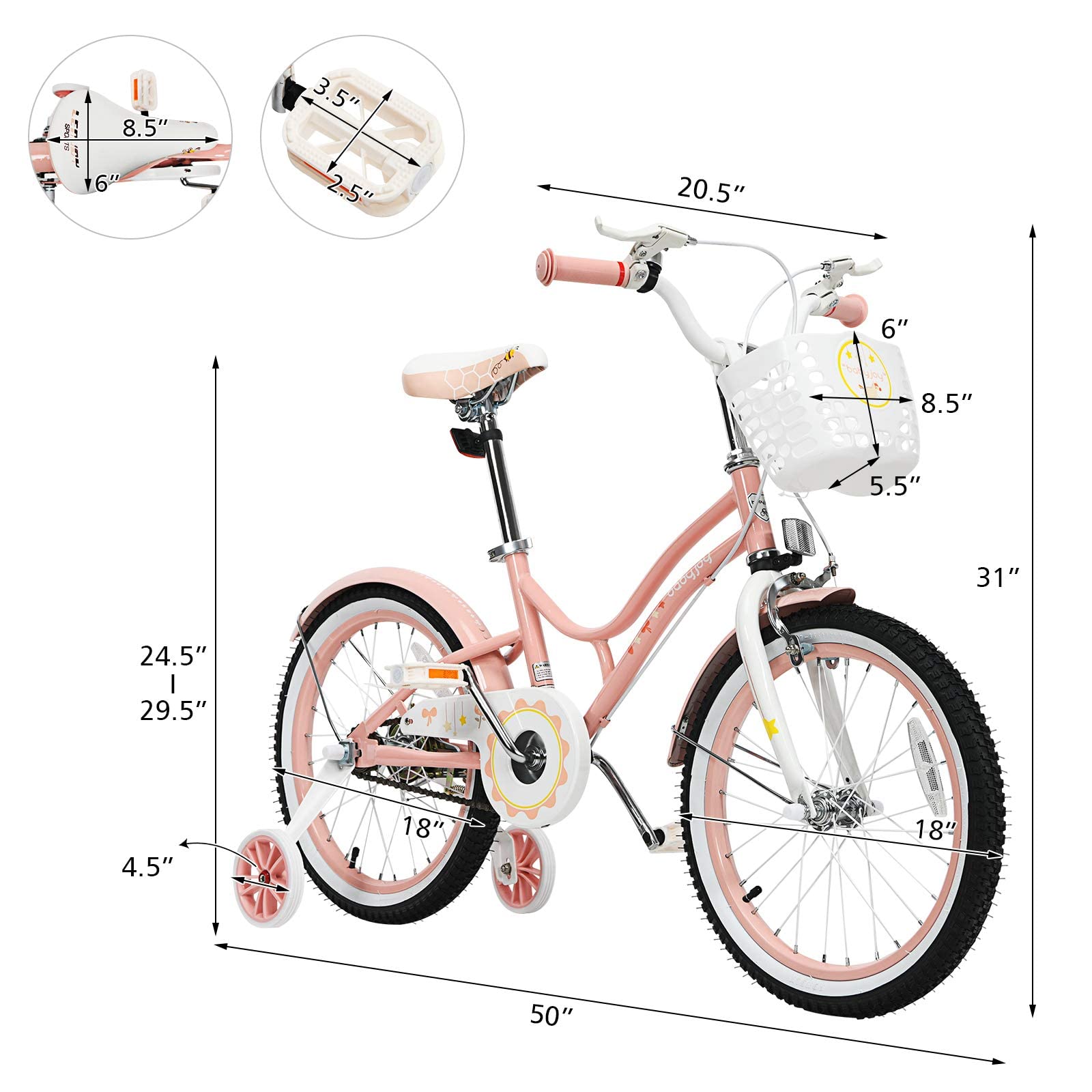 INFANS Kids Bike 18 Inch with 95% Assembled, Adjustable Seat, Balance or Training Wheels, Coaster Brake, Toddler Children Bicycle for 4 to 8 Years Old Boys Girls (Coral)