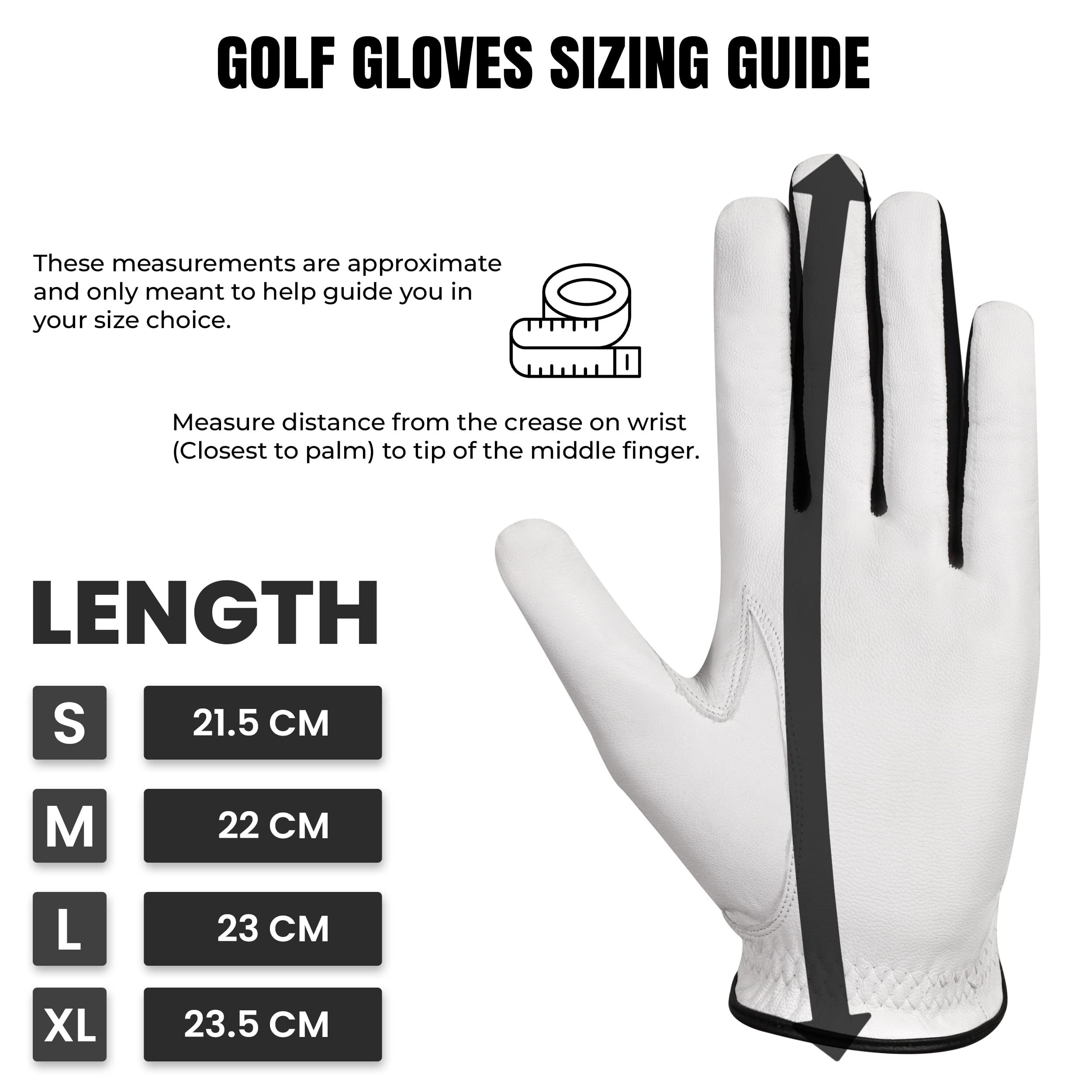 RMG Co. Premium Leather Classic White Golf Glove for Men Available in Left and Right Hand (Large, Left)