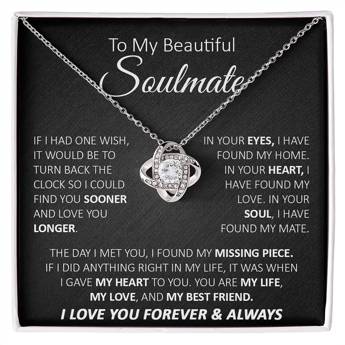 To My Soulmate Necklace For Women, To My Wife Necklace From Husband, Love Knot Necklace Gifts For Wife From Husband, Birthday Gifts For Wife, Beautiful Soulmate Jewelry On Christmas