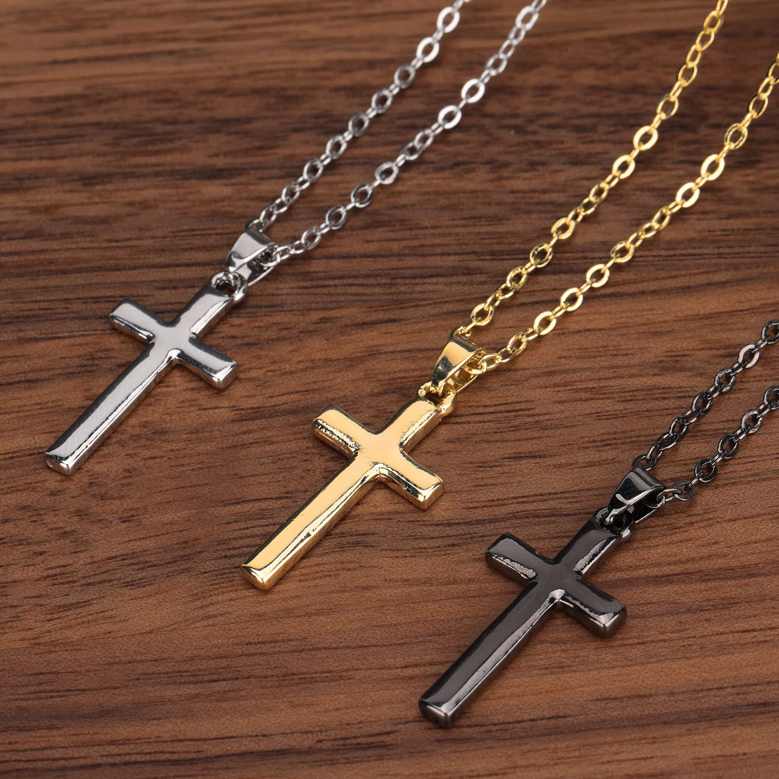 KIAFUM 3 Pcs Cross Necklaces, Ladies Cross Necklaces, Faith Pendants 14k Gold Plated/Silver Plated Delicate Chain Ladies Necklaces, Men Necklaces