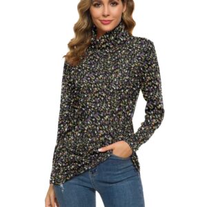 Women's Turtleneck Long Sleeve Fall Shirts Casual Slim Fit Basic Tops Layer Winter Warm Thermal Layering Tee Floral