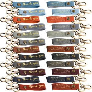 unittype 12 pcs thank you key chains gift bulk pu leather inspirational keychains with lobster clasp loop for men women employee appreciation gifts for coworker staff teacher