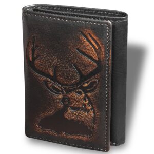 dk86 deer trifold wallets for men full grain leather with hand burnished tri-fold wallet rfid blocking (black and brown)